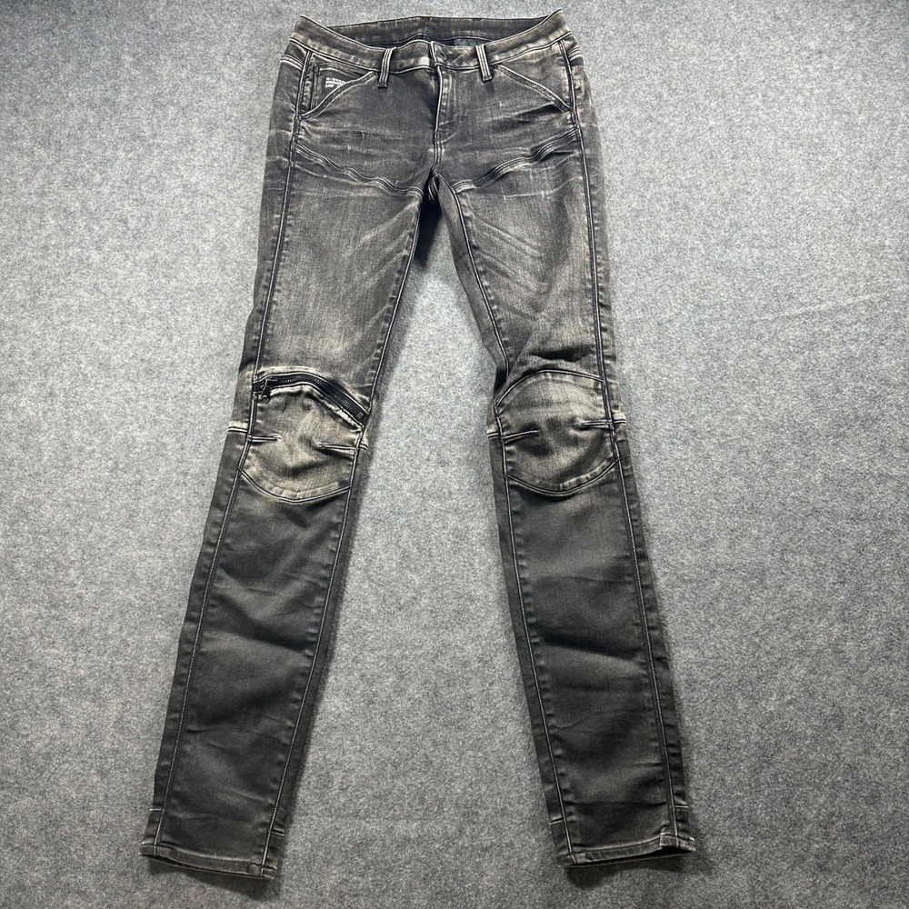 G-Star Raw 5620 Zip Mid Skinny Wmn Jeans 27x32 Gray Acid Wash Moto Biker 61655F